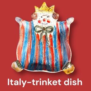 Italy-trinket dish clown hand-painted glazed pottery. Unique and colorful EUC!